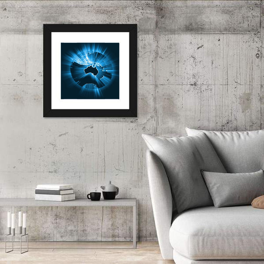 Glowing Australian Map Wall Art in a room, square