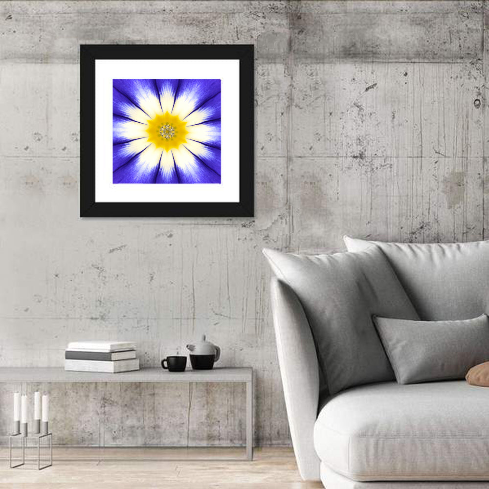 Blue Cornflower Mandala Bloom Wall Art in a room, square