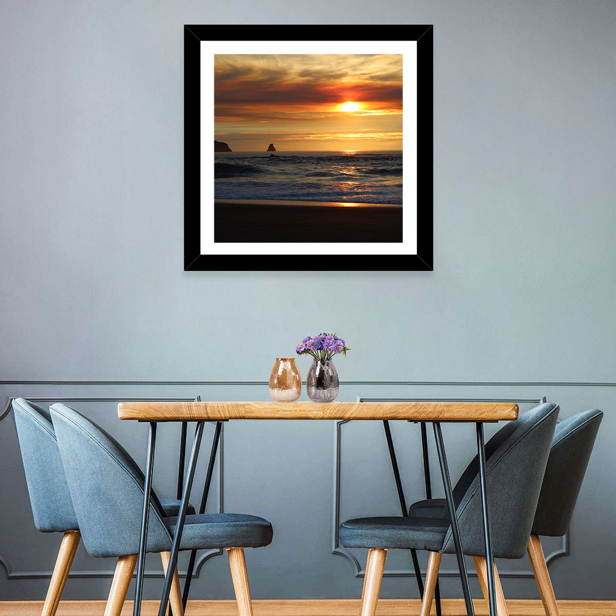 Oregon Sea Stack Sunset Wall Art in a room, square