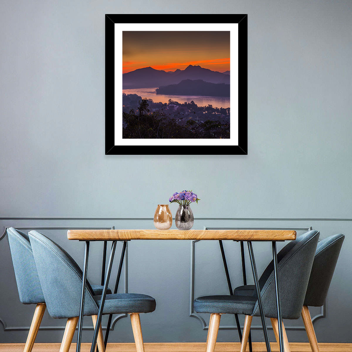Luang Prabang Sunset Over Mekong Wall Art in a room, square