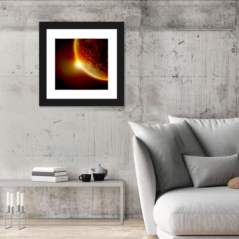 Red Planet Sunrise Limb Flare Wall Art in a room, square