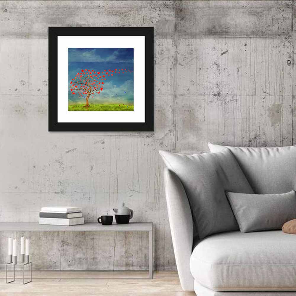 Tree of Red Hearts Wall Art in a room, square