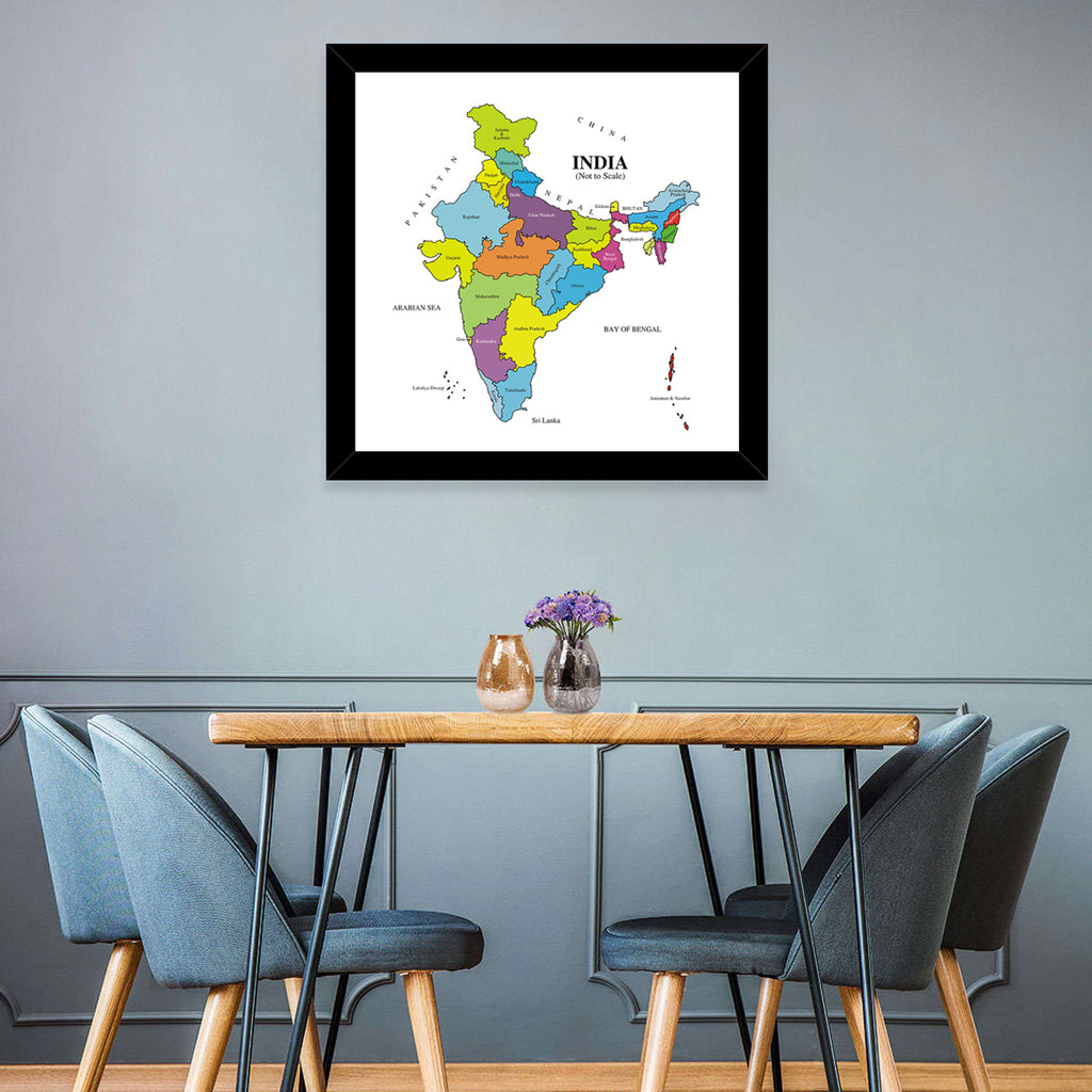 Colorful Political Map of India Wall Art