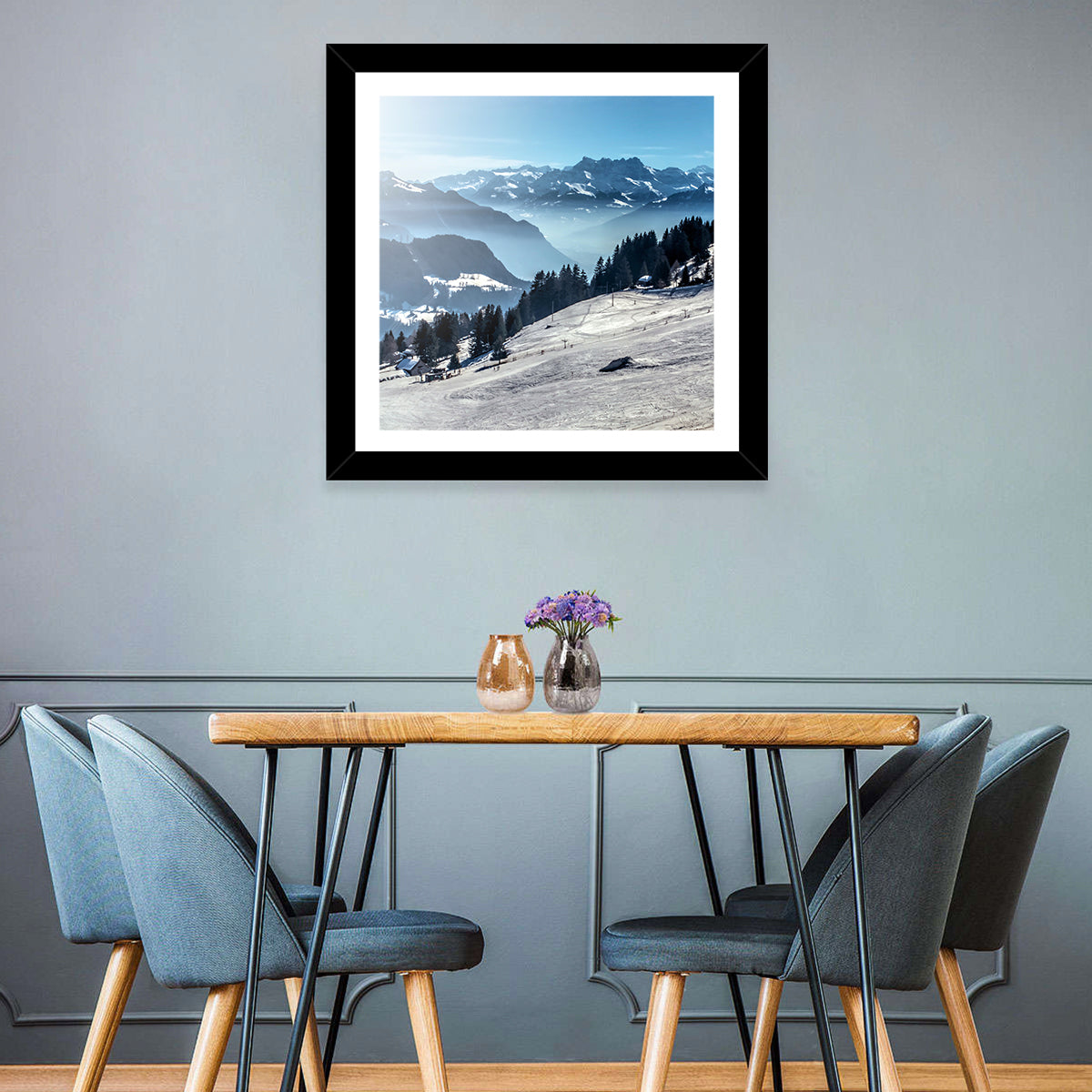 Sunlit Alpine Ski Slope Wall Art