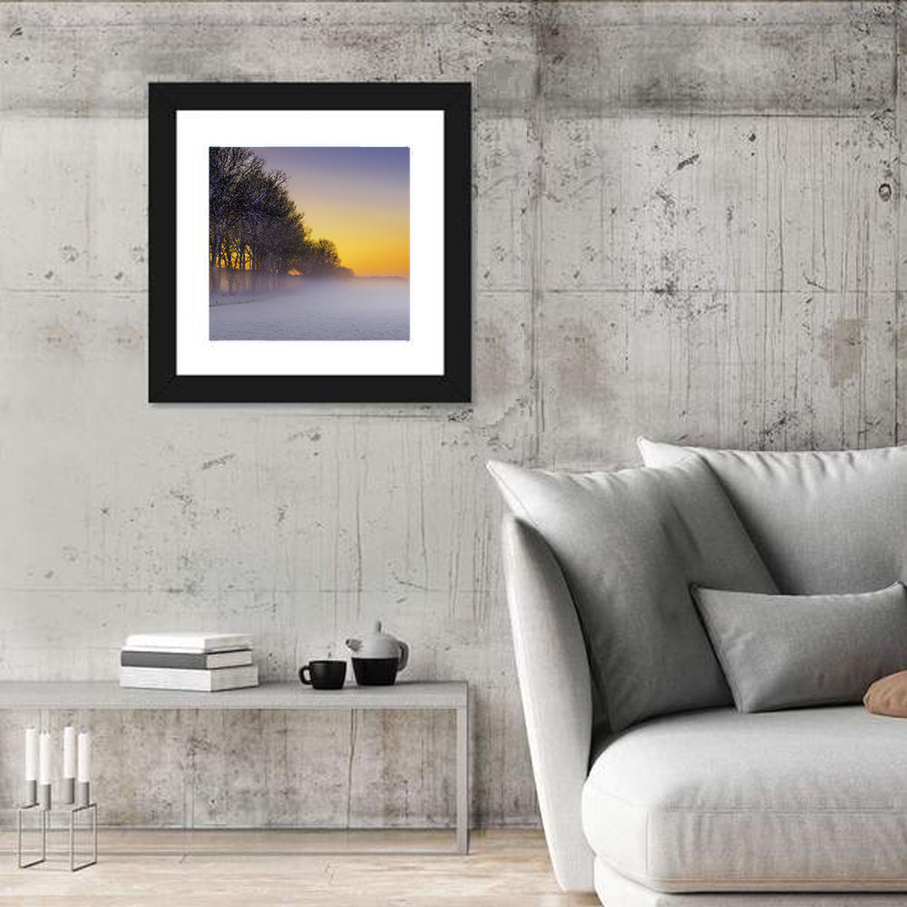 Winter Fog at Sunset Wall Art in a room, square
