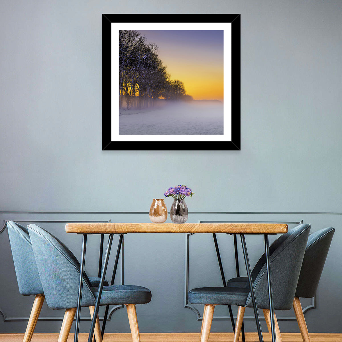 Winter Fog at Sunset Wall Art in a room, square