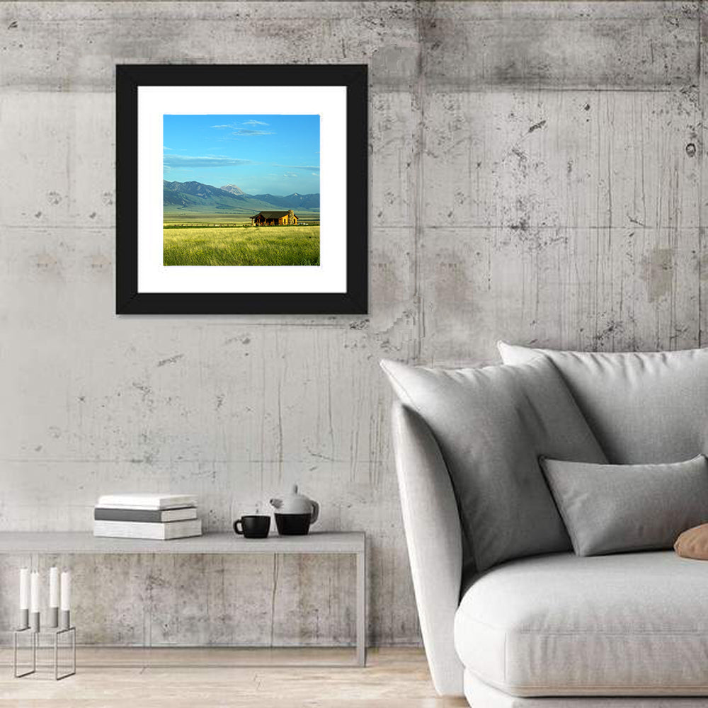 Montana Mountain Ranch Wall Art in a room, square