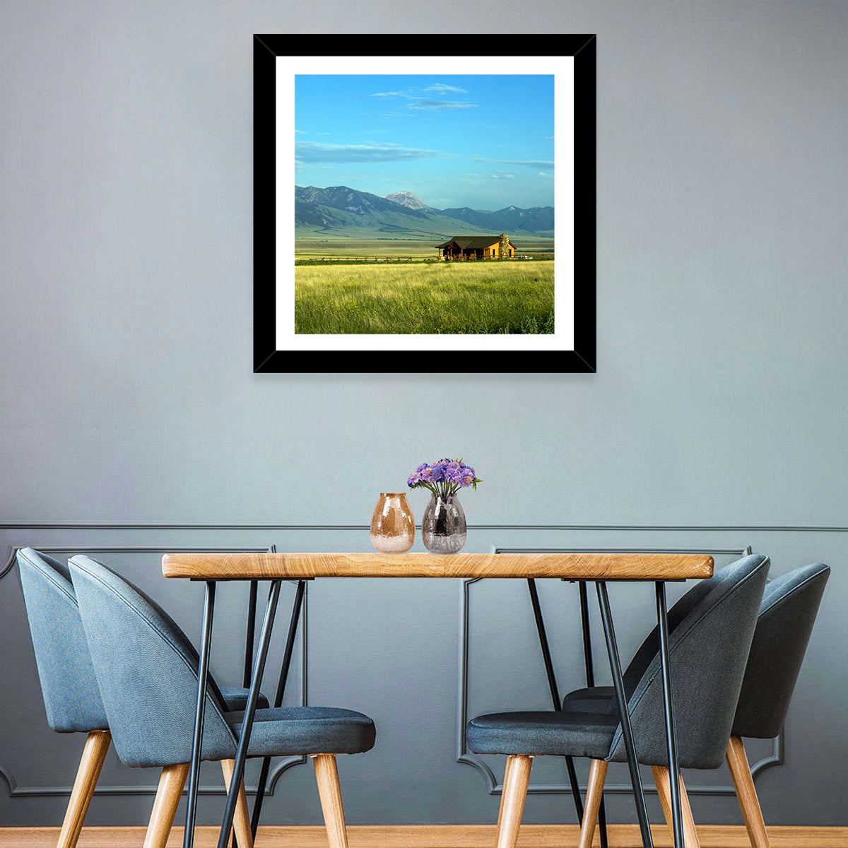 Montana Mountain Ranch Wall Art in a room, square