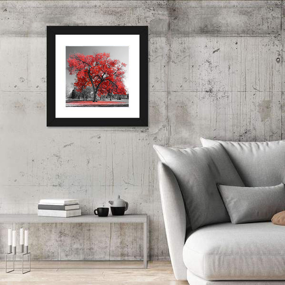 Winter Tree with Red Leaves Wall Art