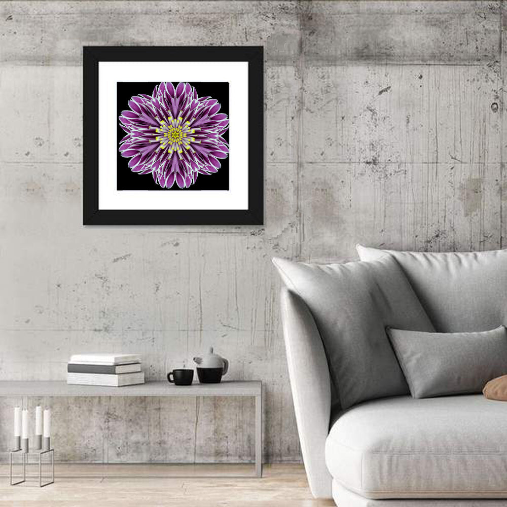 Kaleidoscopic Pink Floral Mandala Wall Art in a room, square