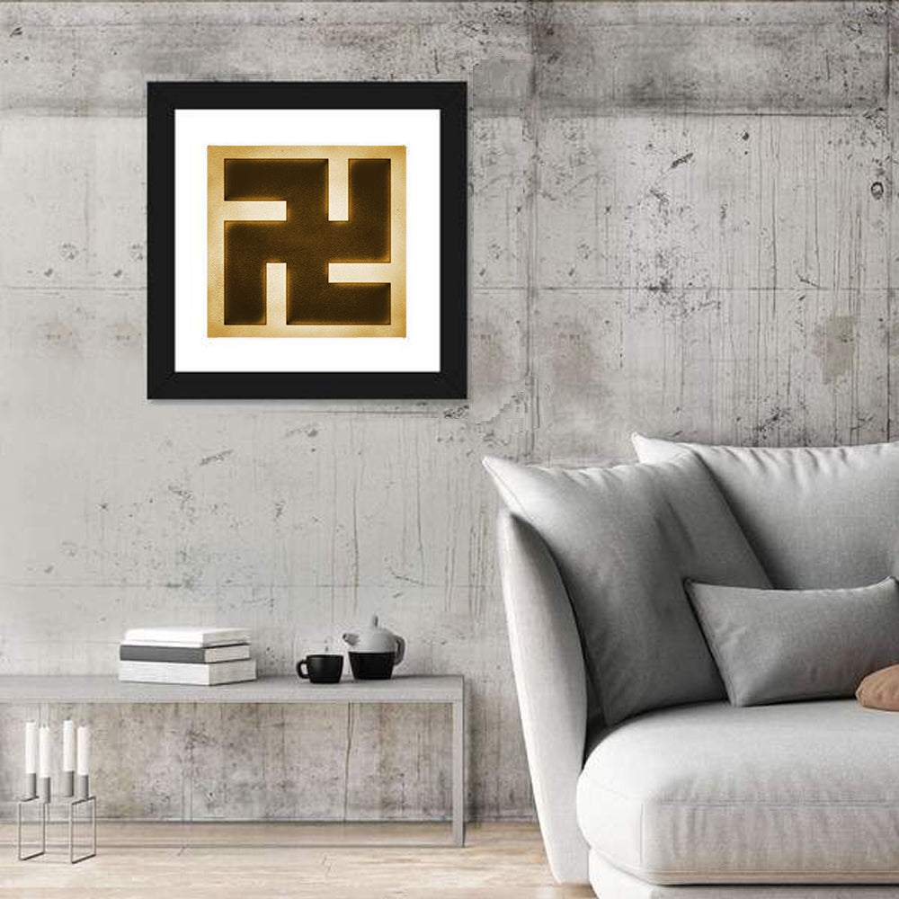 Buddhist Swastika Emblem Wall Art in a room, square