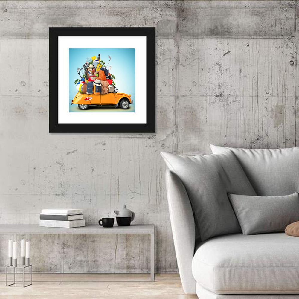 Orange Vintage Car Road Trip Getaway Wall Art