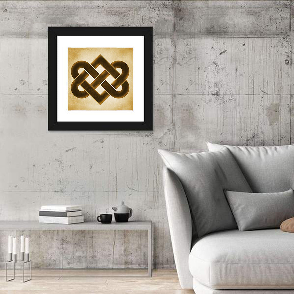Gold Celtic Heart Knot Wall Art in a room, square