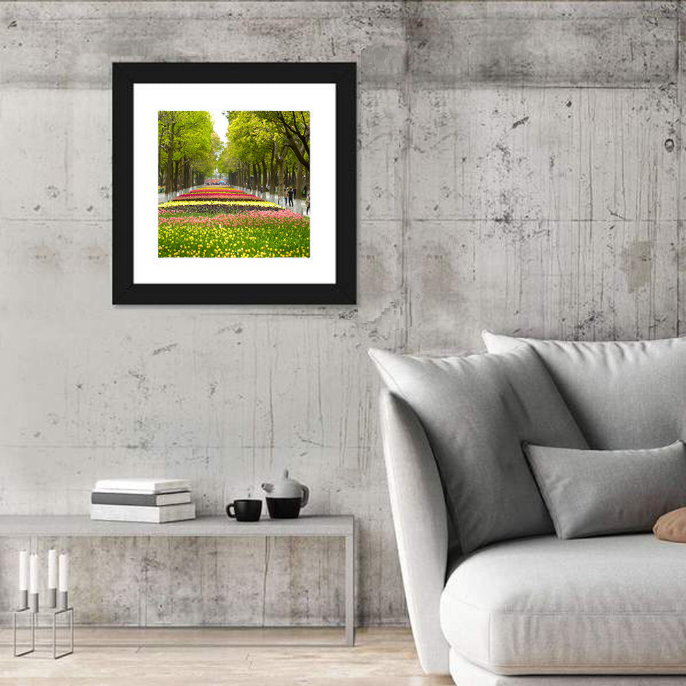 Tree-lined Tulip Garden Path Wall Art