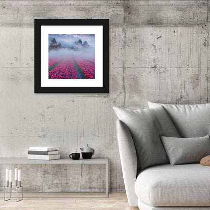 Foggy Tulips Field Wall Art