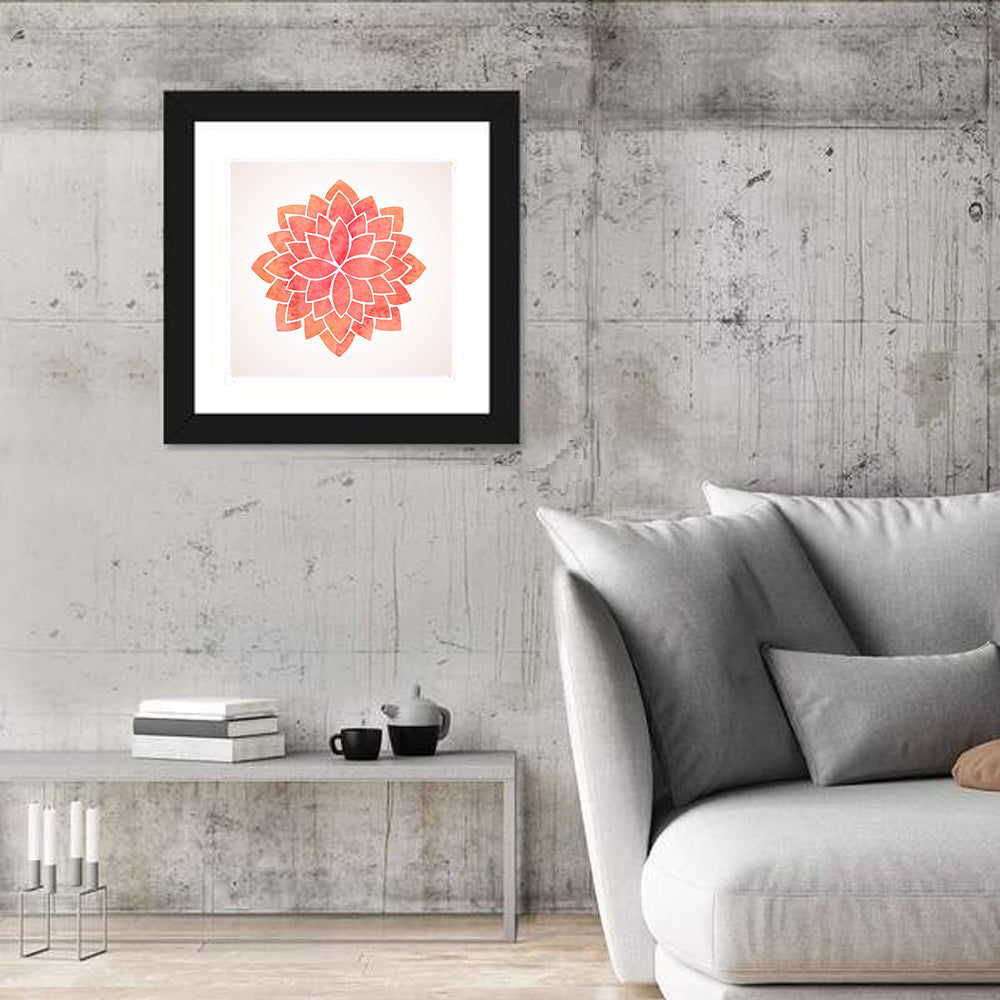 Red Lotus Mandala Wall Art in a room, square