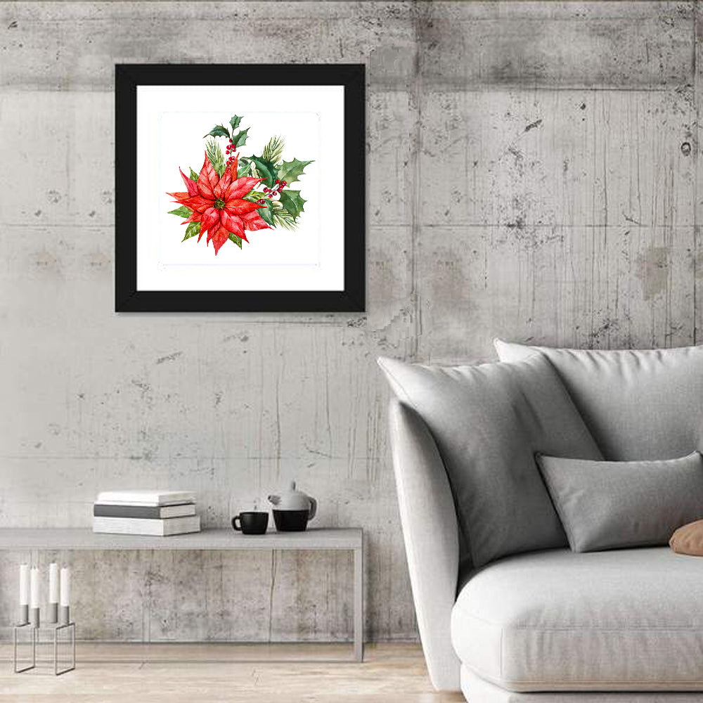 Christmas Poinsettia Watercolor Wall Art in a room, square