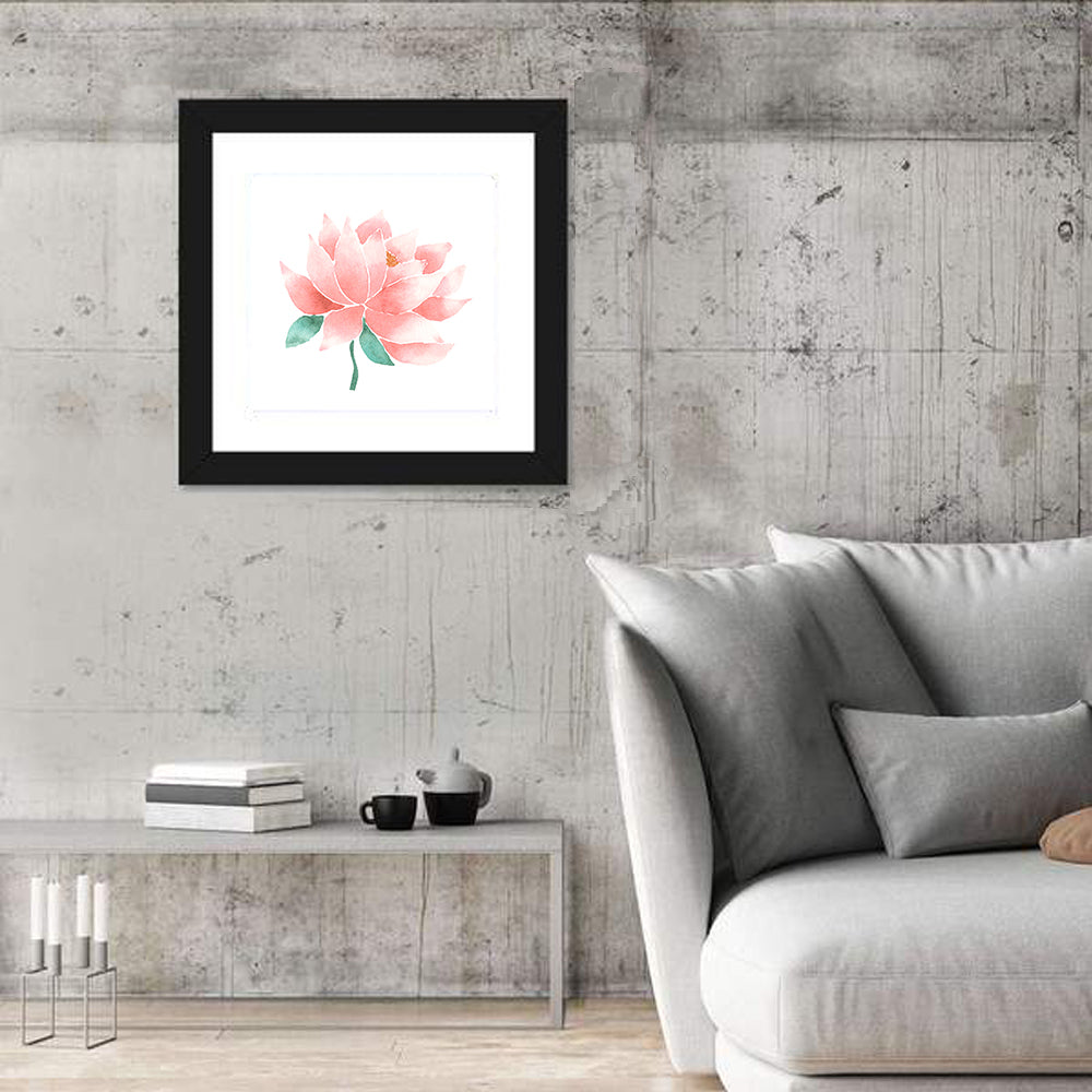 Soft Pink Lotus Watercolor Wall Art in a room, square