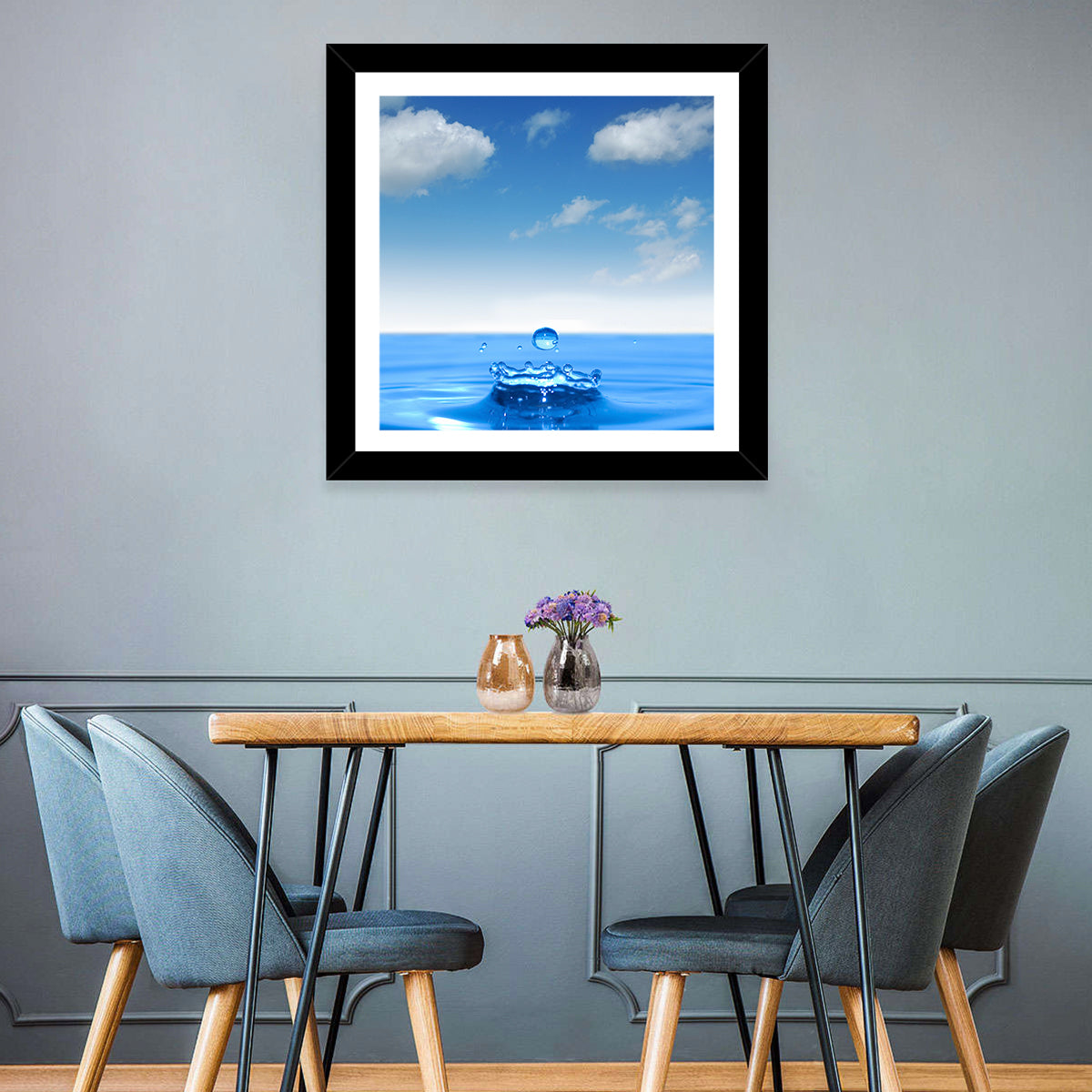Ocean Water Drop Wall Art in a room, square