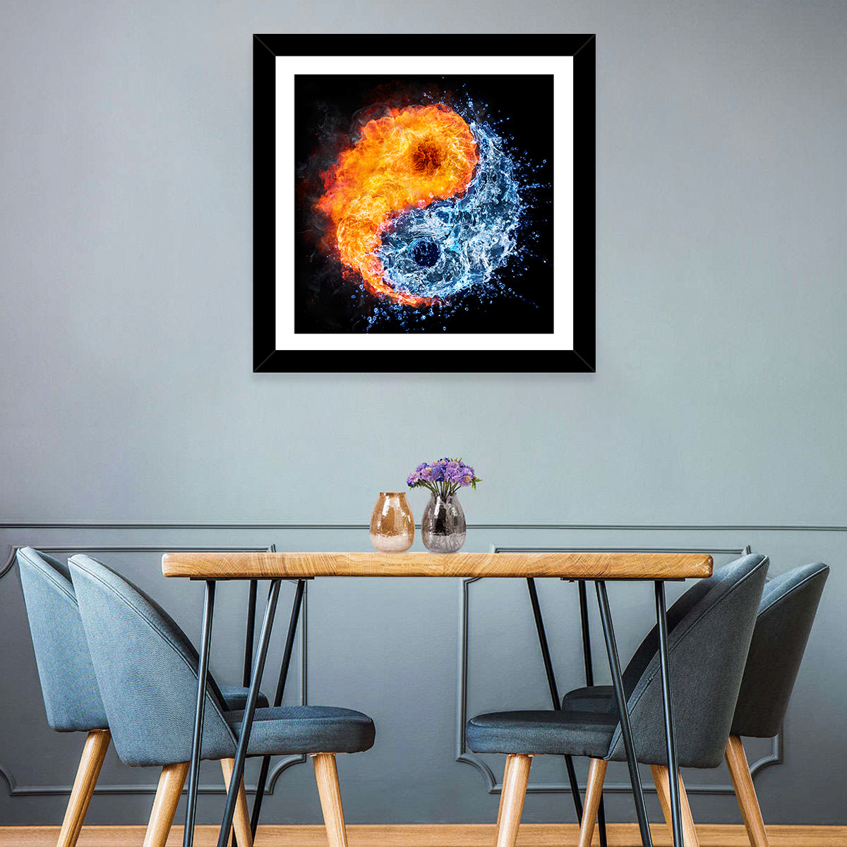 Fire and Water Yin Yang Wall Art in a room, square