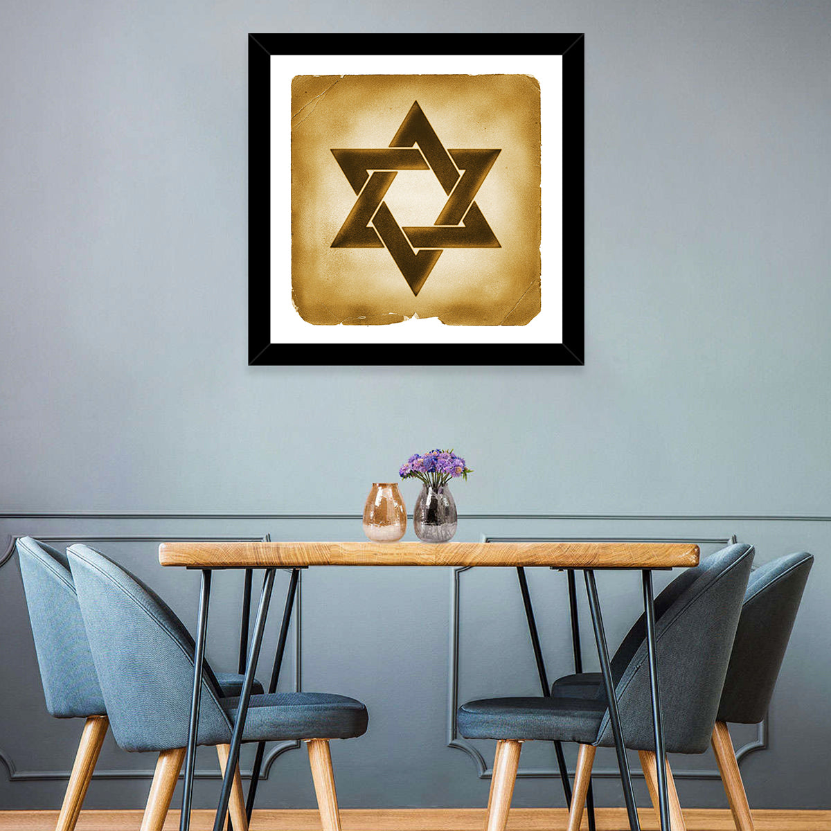 Vintage Brown Star of David Wall Art in a room, square
