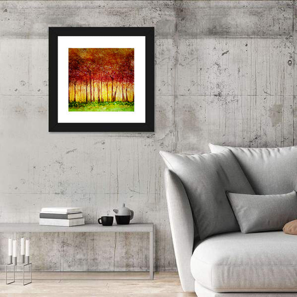 Autumn Tree Row Wall Art in a room, square