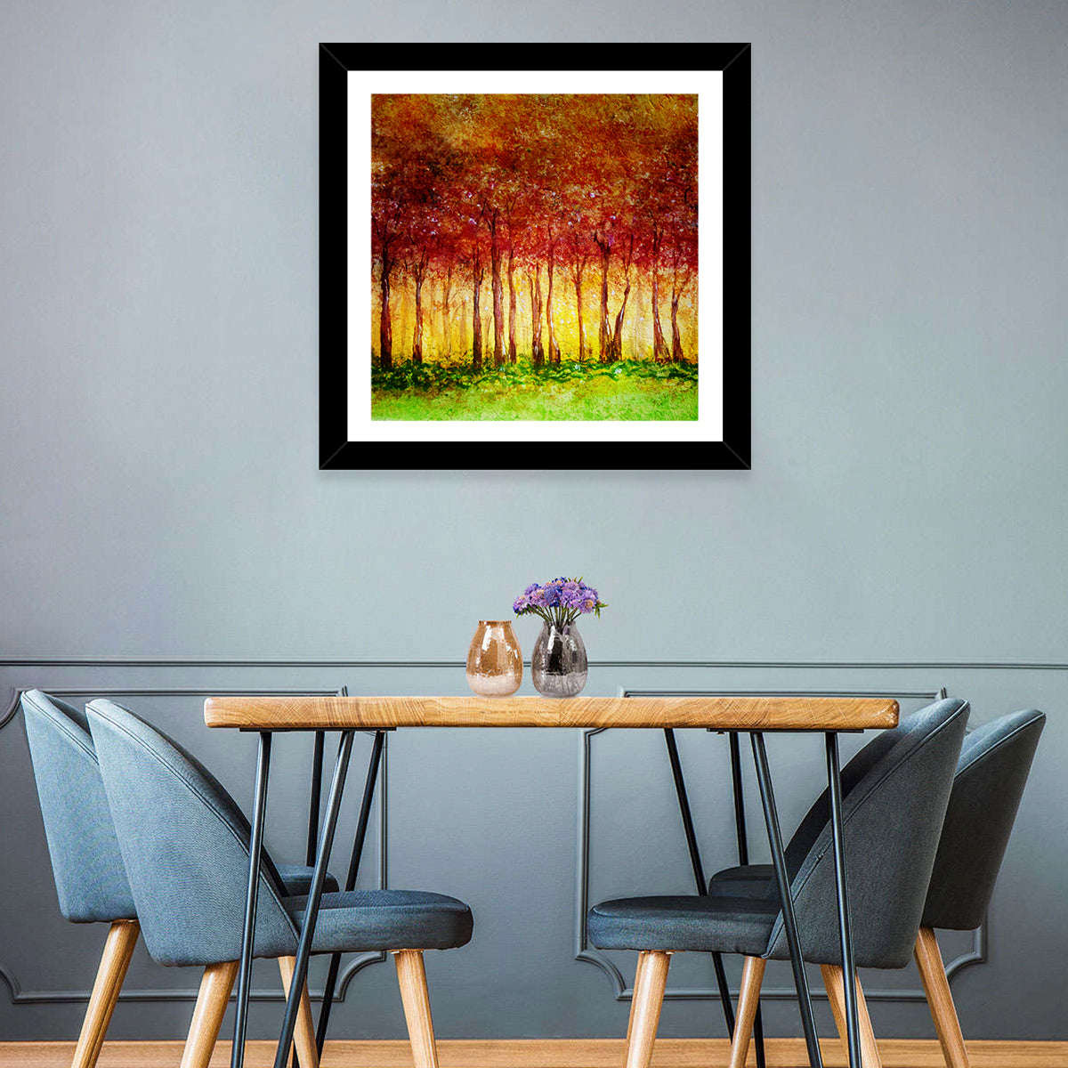 Autumn Tree Row Wall Art in a room, square
