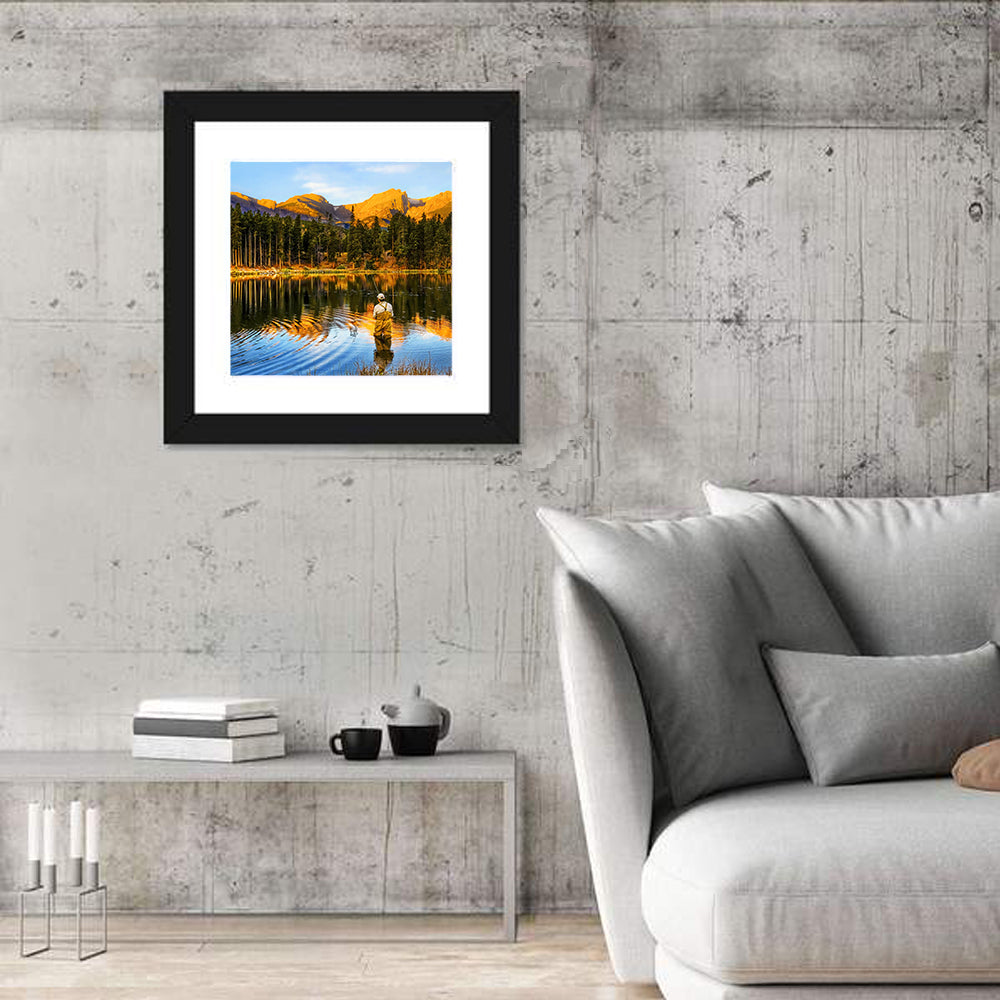 Sunrise Fishing at Sprague Lake Wall Art in a room, square