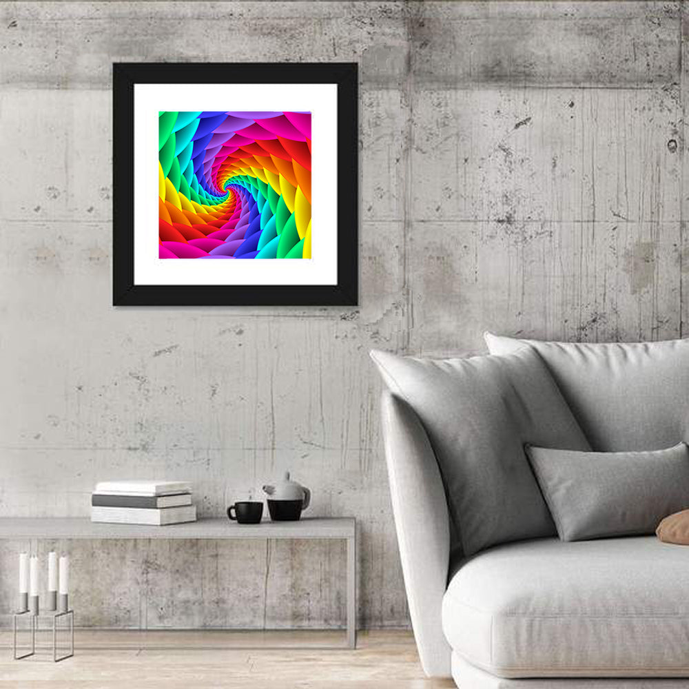 Rainbow Spiral Vortex Tunnel Wall Art in a room, square