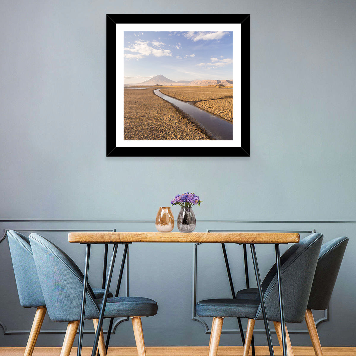 Lake Natron with Ol Doinyo Lengai Wall Art in a room, square