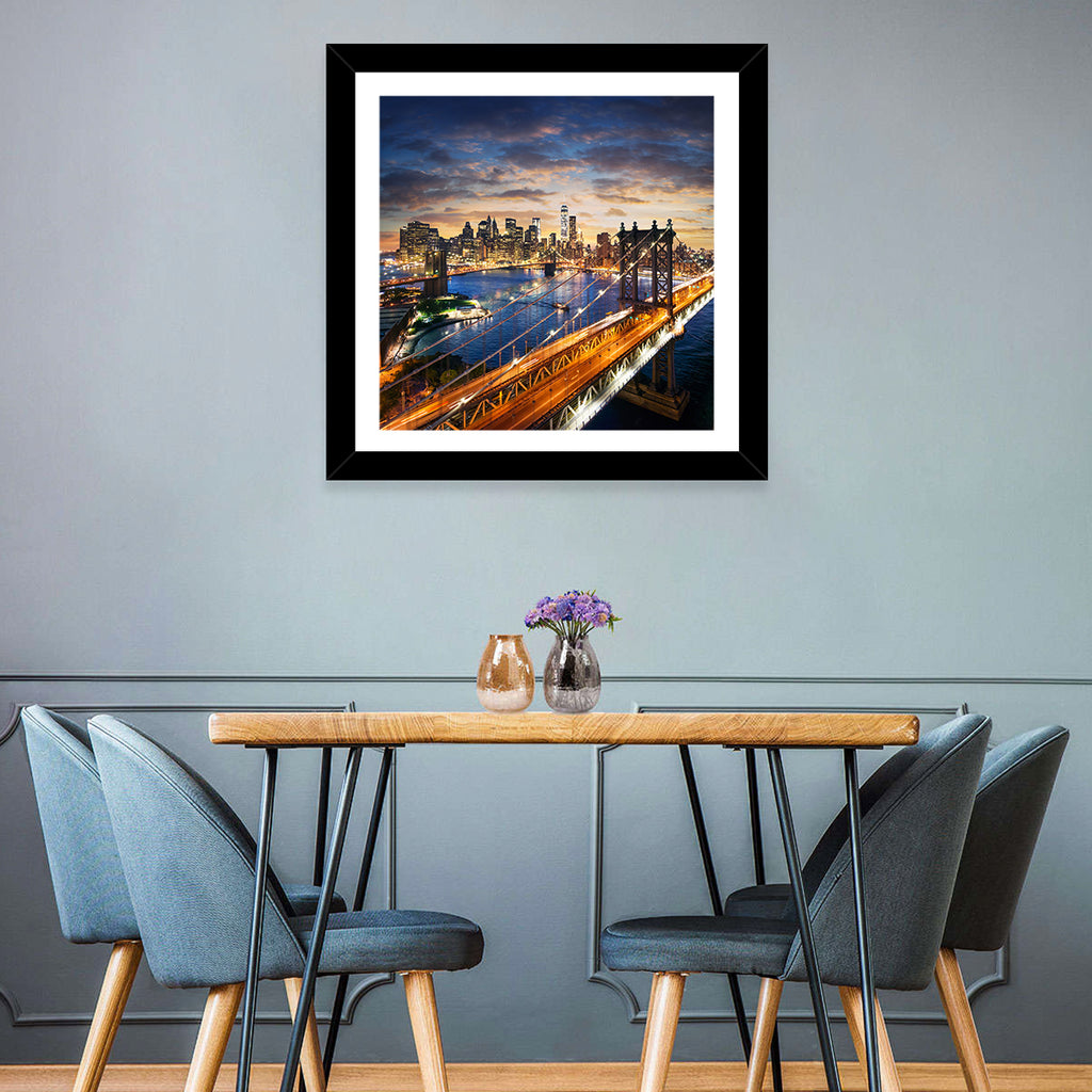Manhattan Bridge Dusk Light Trails Wall Art