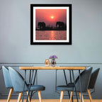 Elephants at Sunset Silhouette Wall Art