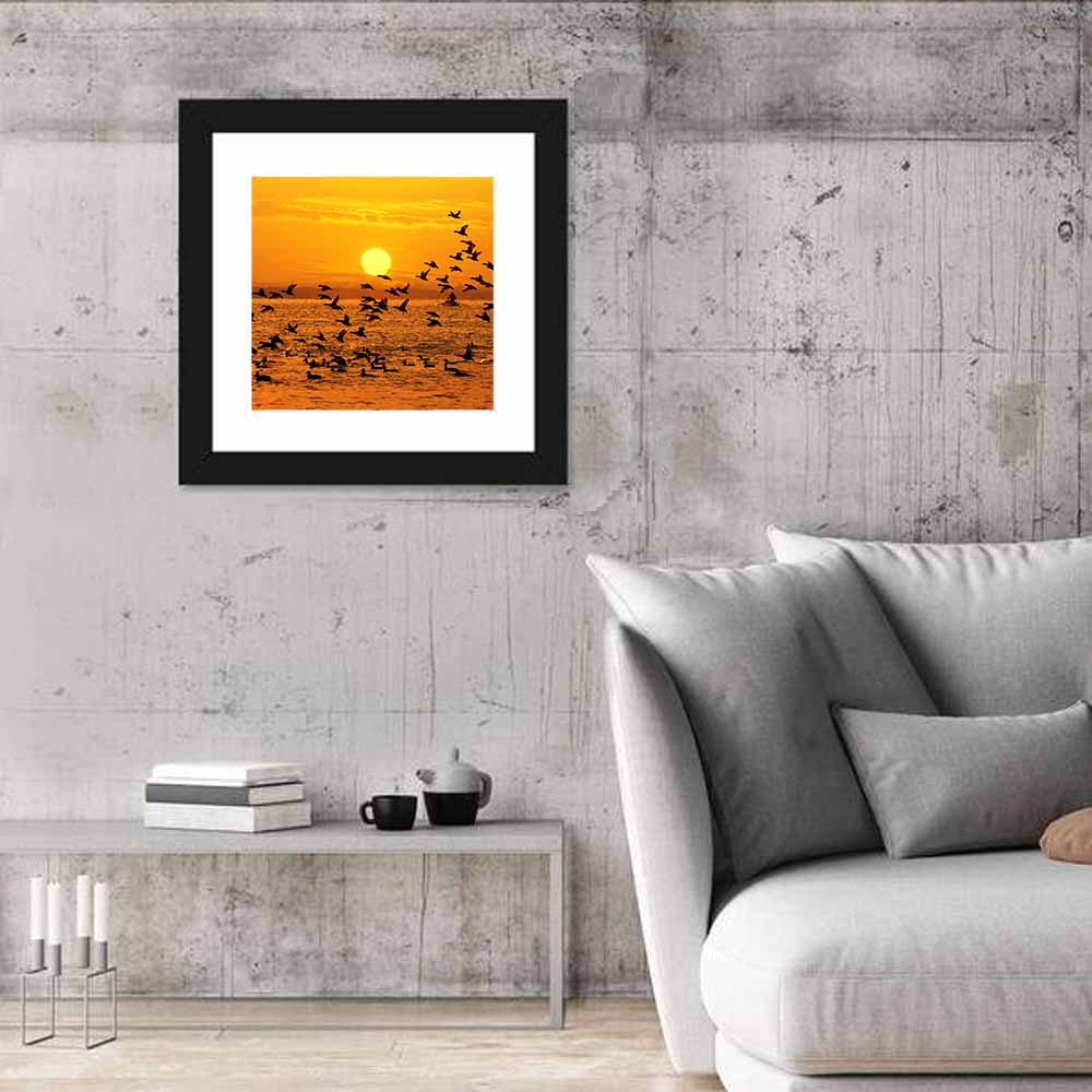 Golden Flock at Sunset Wall Art in a room, square
