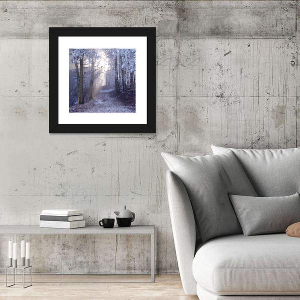 Frosted Forest Path at Dawn Wall Art