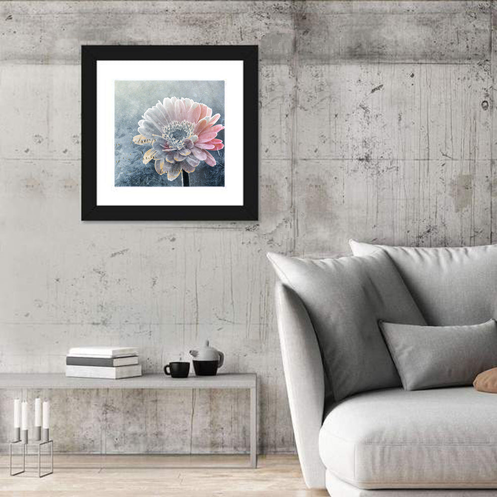 Winter Gerbera with Golden Script Wall Art in a room, square