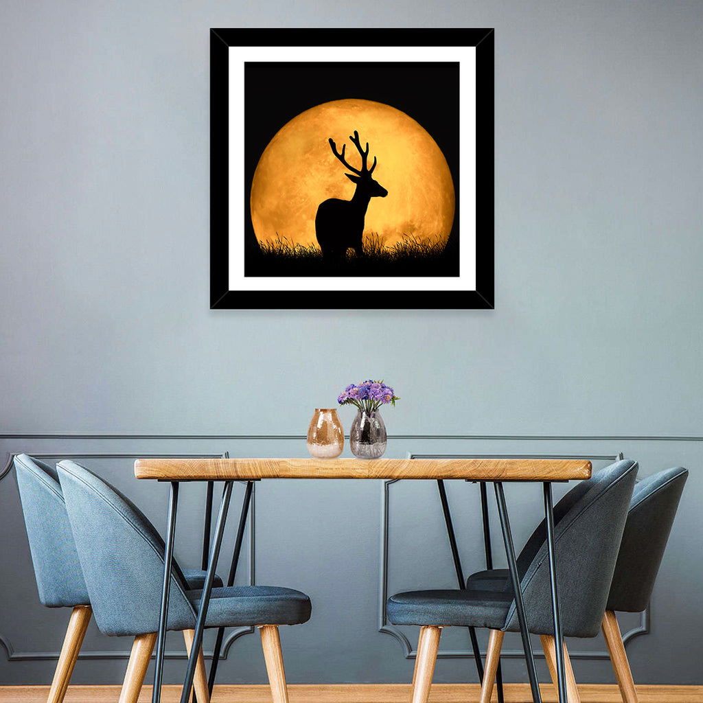 Buck Silhouette Under Red Moon Wall Art