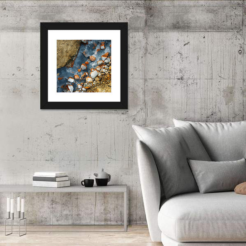 Milky Blue Geothermal Creek Wall Art in a room, square
