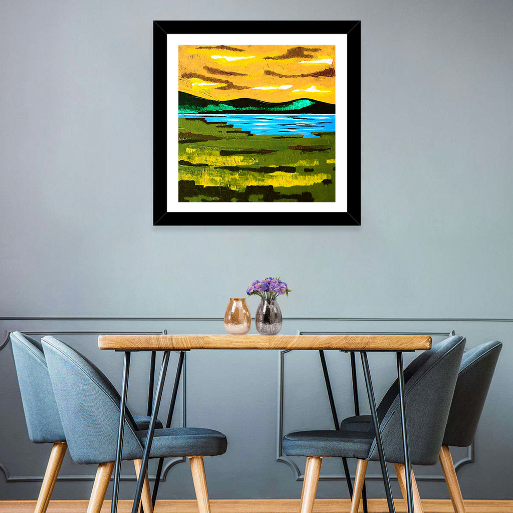 Golden Hour Mountain Lake Abstract Wall Art