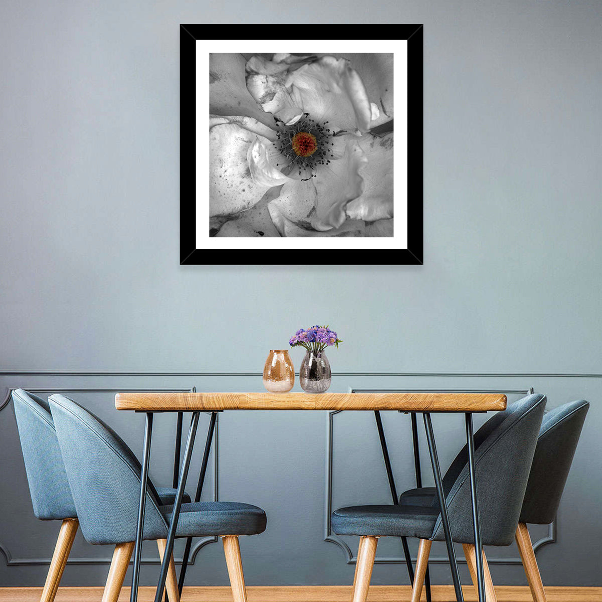 Rose Macro with Color Center Wall Art in a room, square