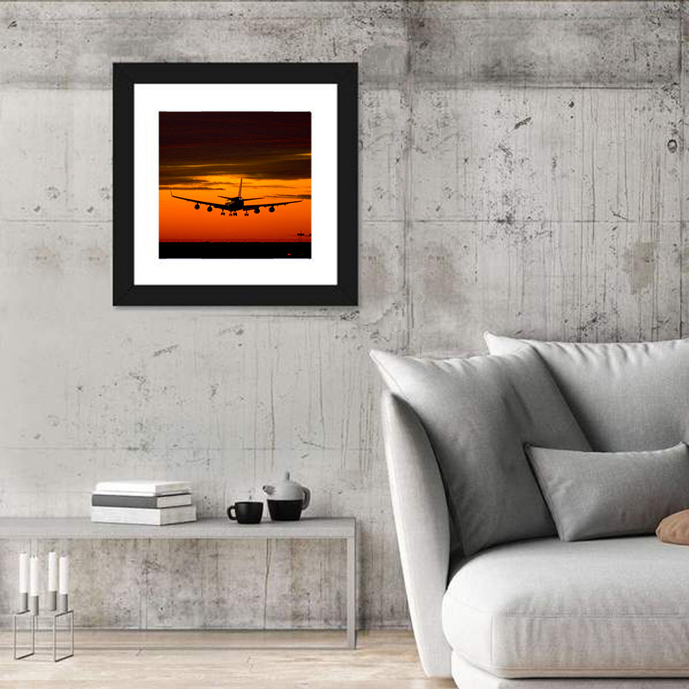 Plane Landing at Sunset Wall Art