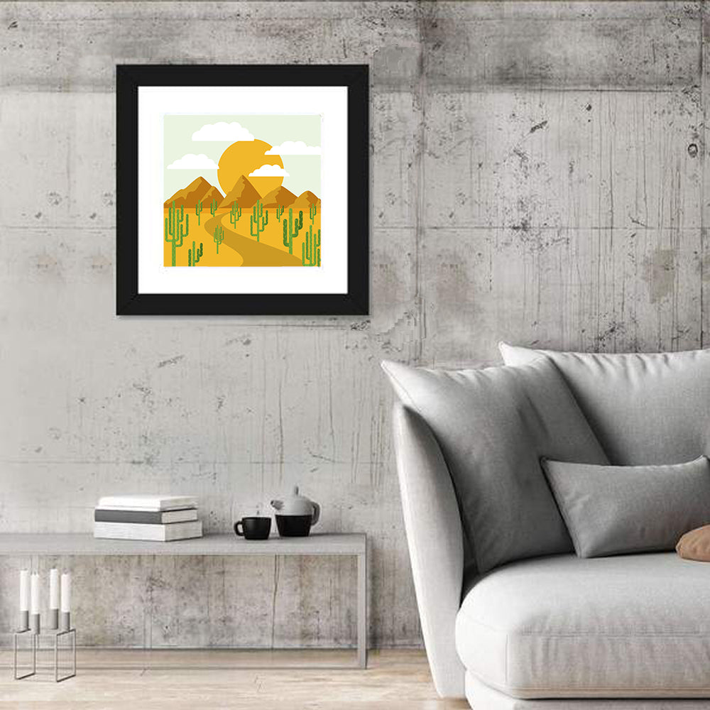 Cloudy Desert Road Wall Art in a room, square