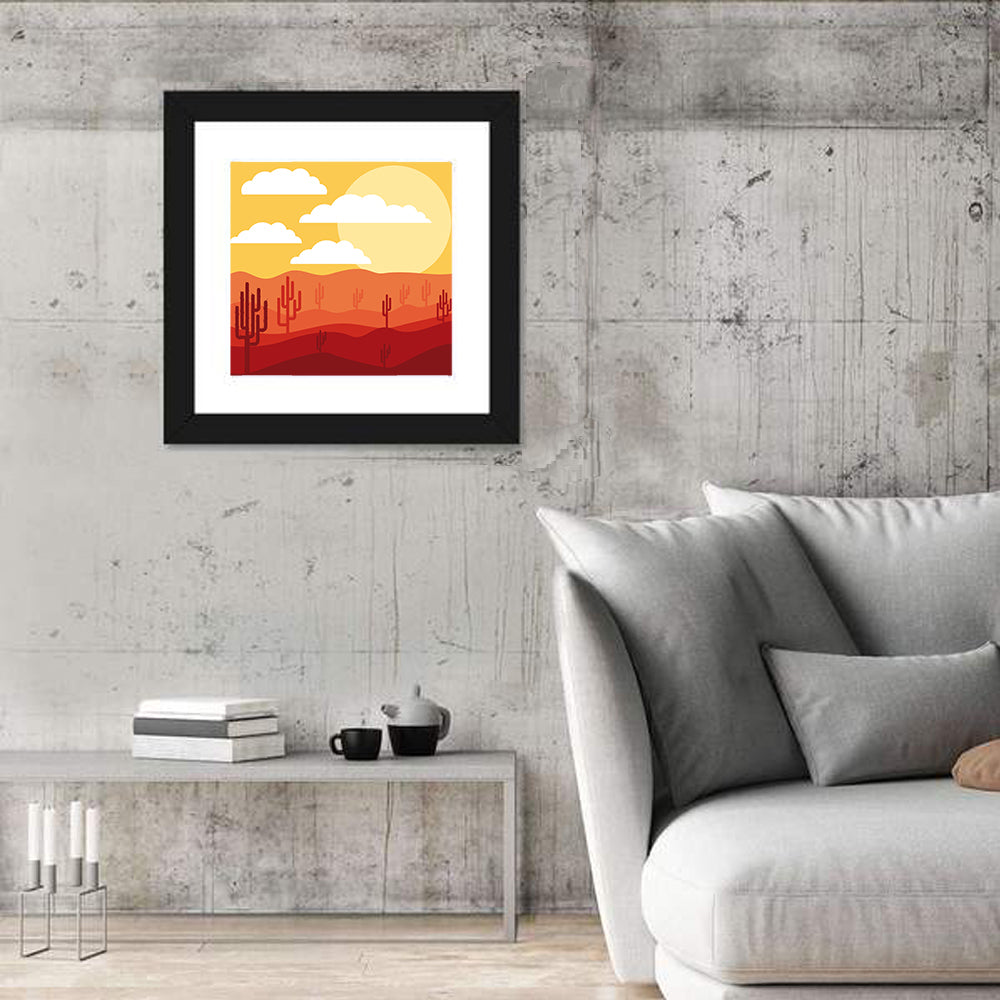 Saguaro Desert Sunrise Wall Art in a room, square