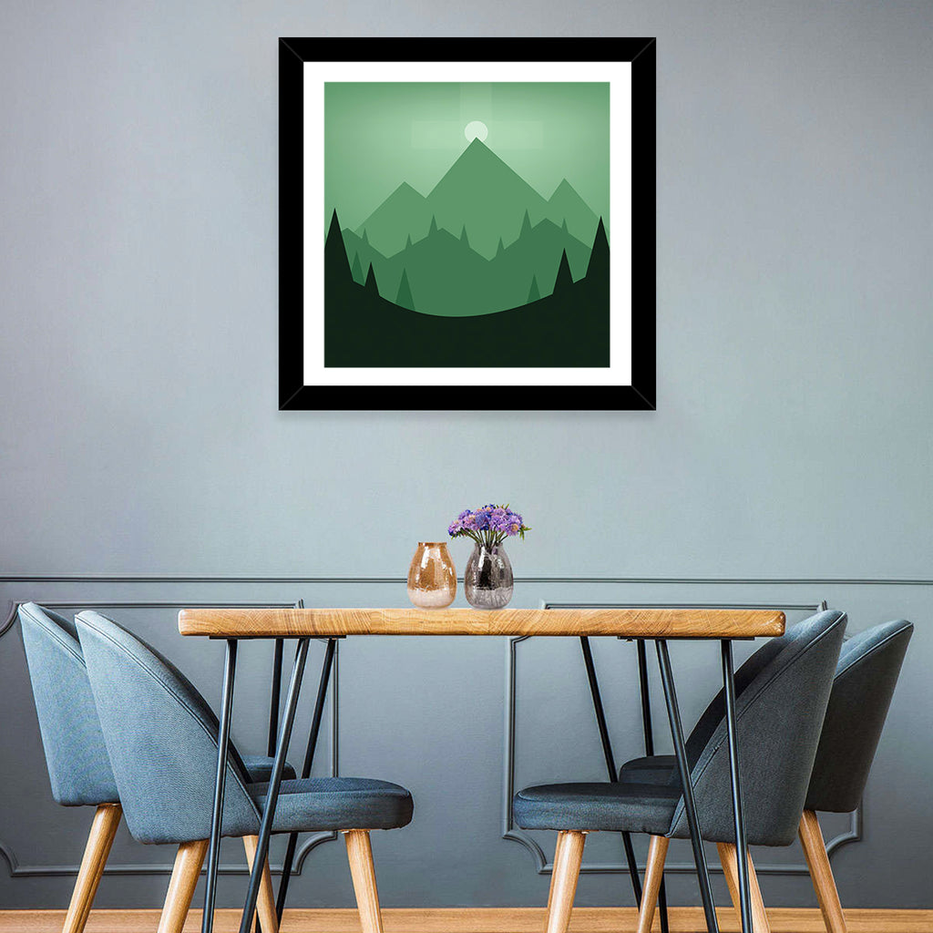 Geometric Mountain Sunset Illustration Wall Art