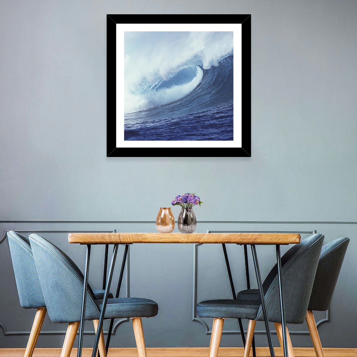 Powerful Breaking Wave Wall Art in a room, square