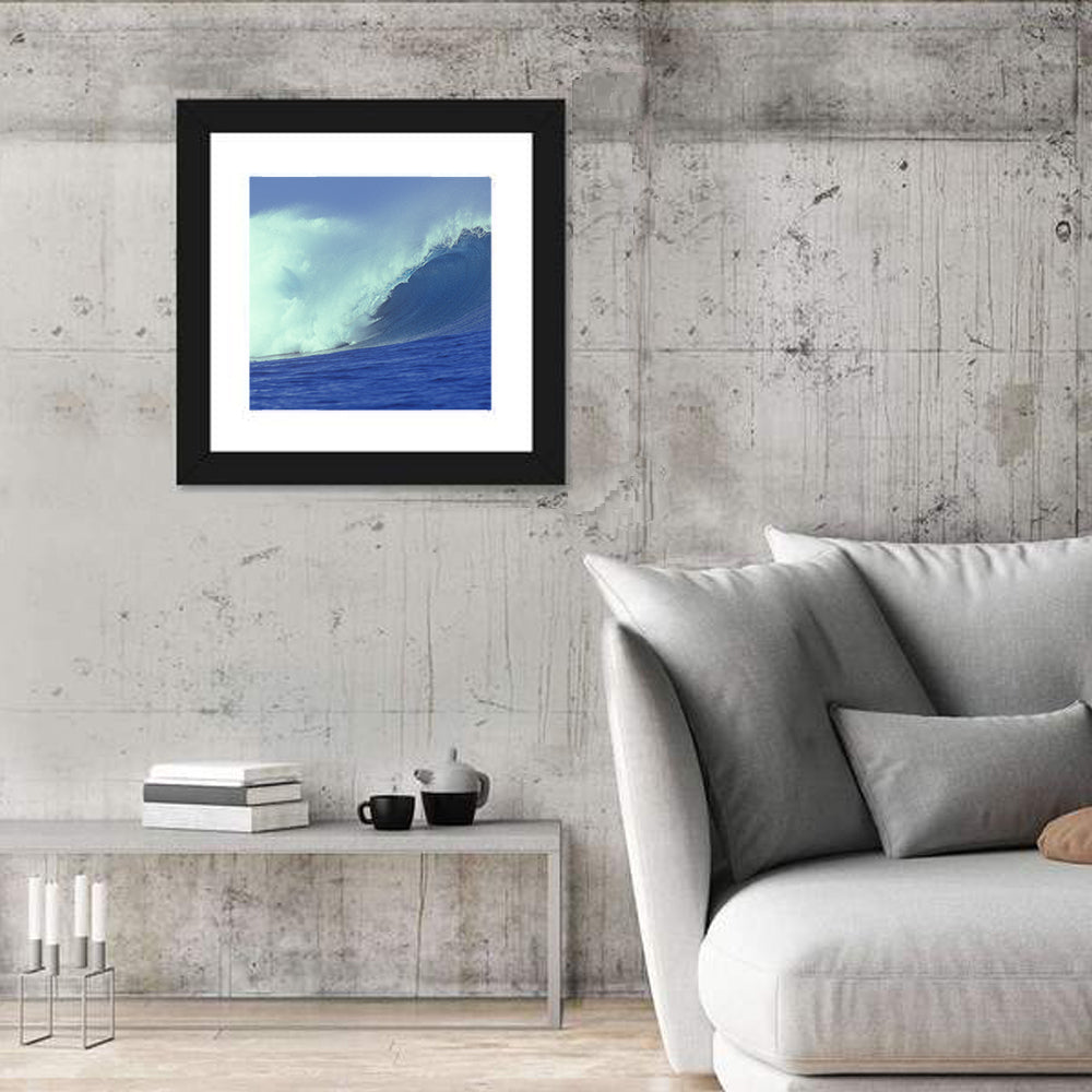 Deep Blue Barrel Wave Wall Art in a room, square