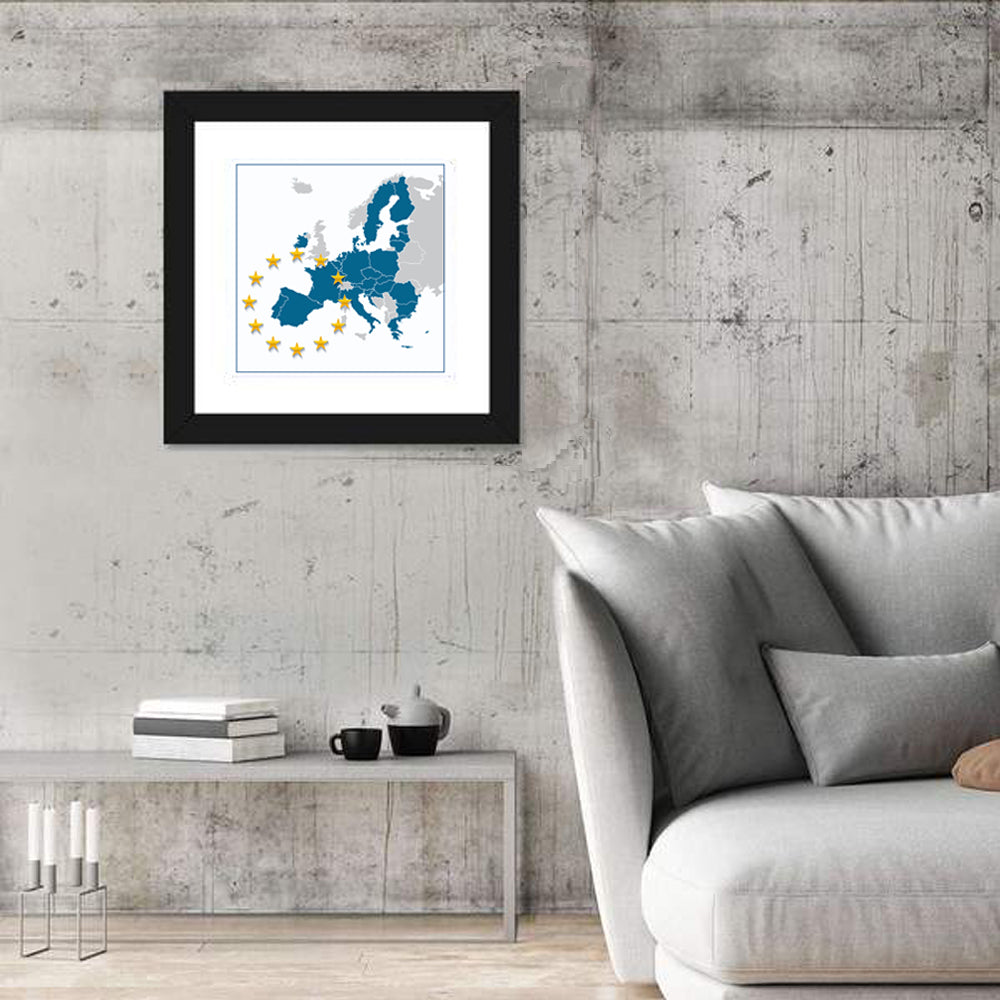 European Union Map with Stars Wall Art in a room, square