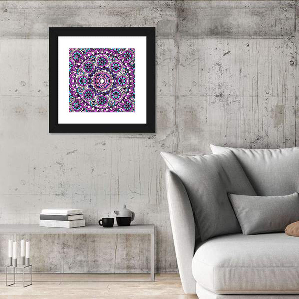 Vibrant Purple Teal Mandala Pattern Wall Art