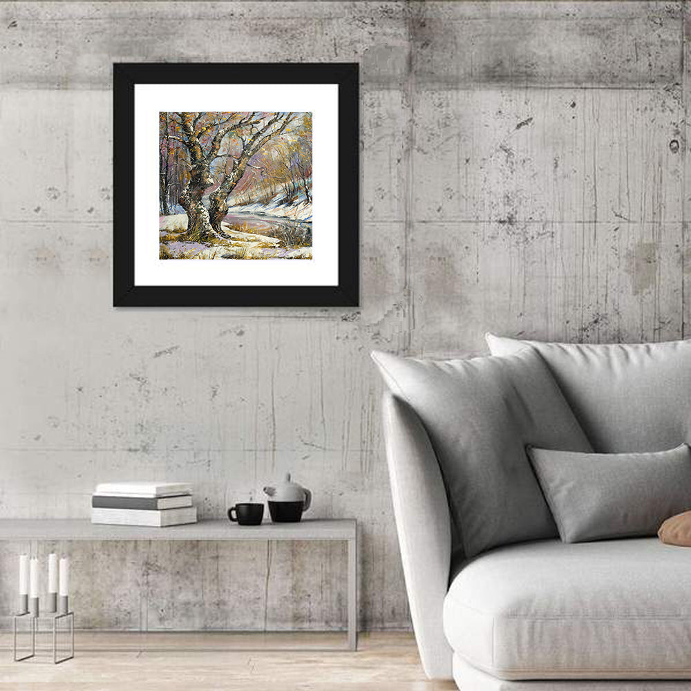 Frozen River and Winter Landscape Wall Art