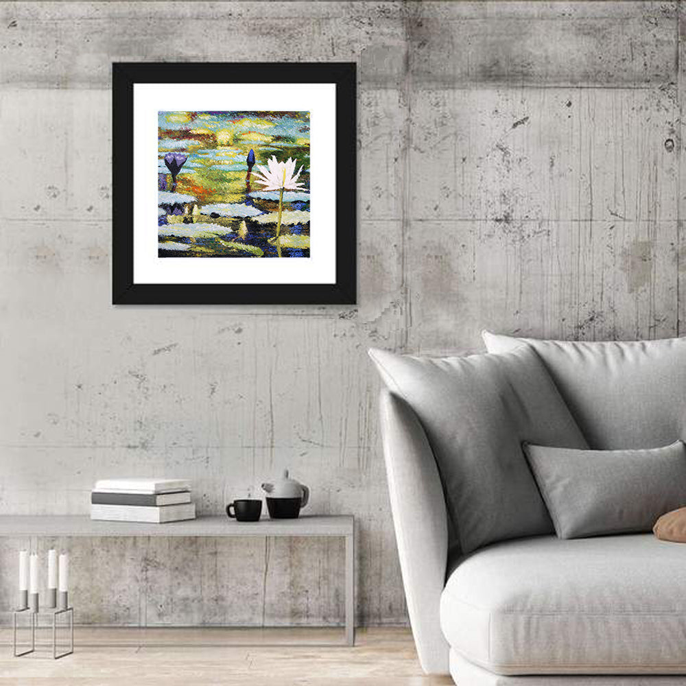 Impressionist Water Lilies Study Wall Art in a room, square