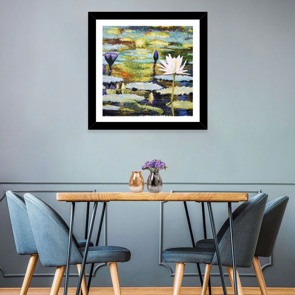 Impressionist Water Lilies Study Wall Art in a room, square